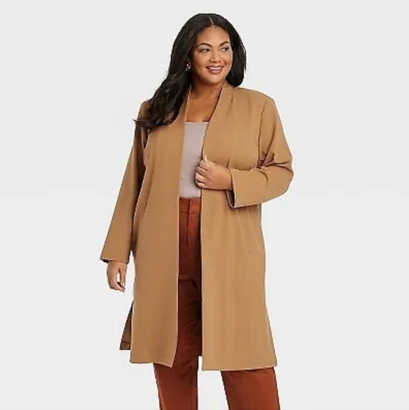 Women's Long Line Blazer - Ava & Viv Brown 1X - Picture 1 of 7